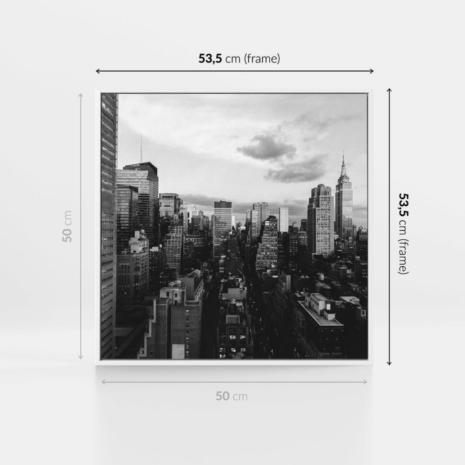 Obraz w ramie 50x50 - Wibracje Miejskiego Życia - miasto, wieżowce - rama biała