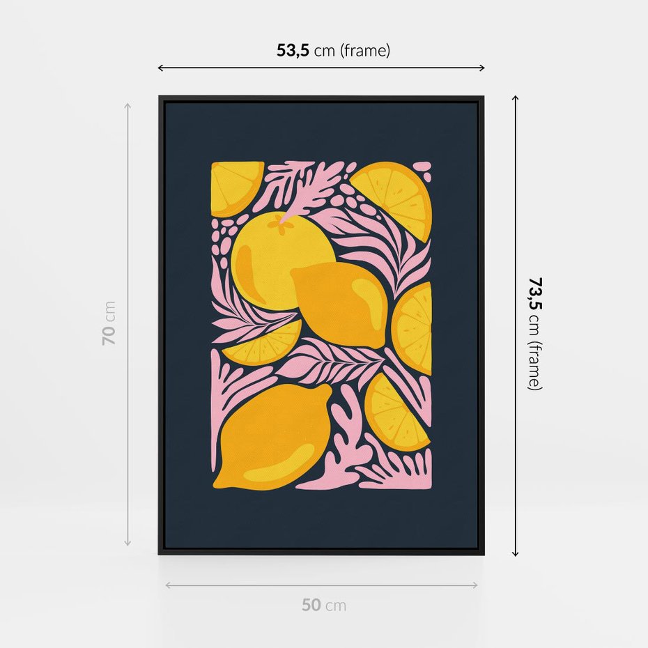 Obraz w ramie 50x70 - Kreatywne Rytmy - granatowe tło, nowoczesna kompozycja - rama czarna