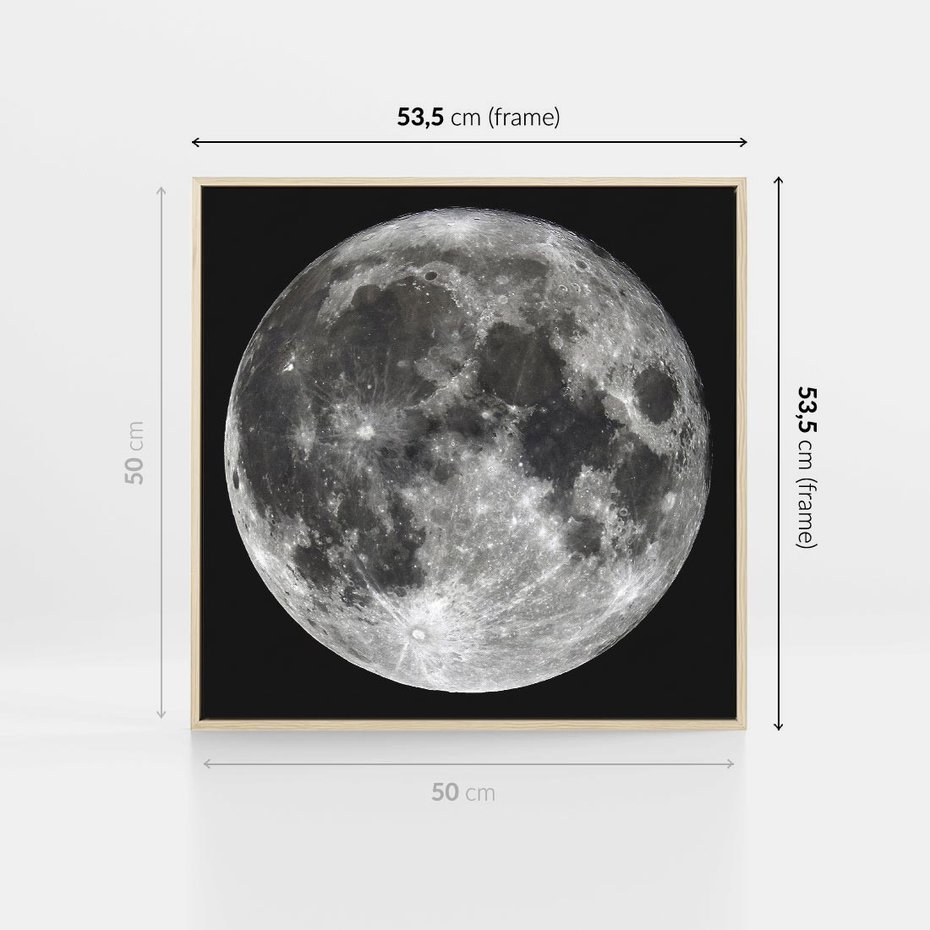 Obraz w ramie 50x50 - Księżycowa Aura - zdjęcie, ogromny księżyc na czarnym tle - rama drewno