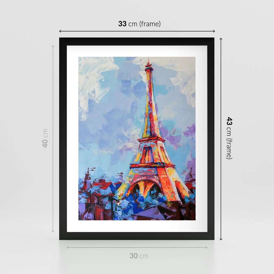 Plakat w ramie 30x40 - Paryska Wieża - olejny abstrakcyjny obraz, wieża eiffla - rama czarna