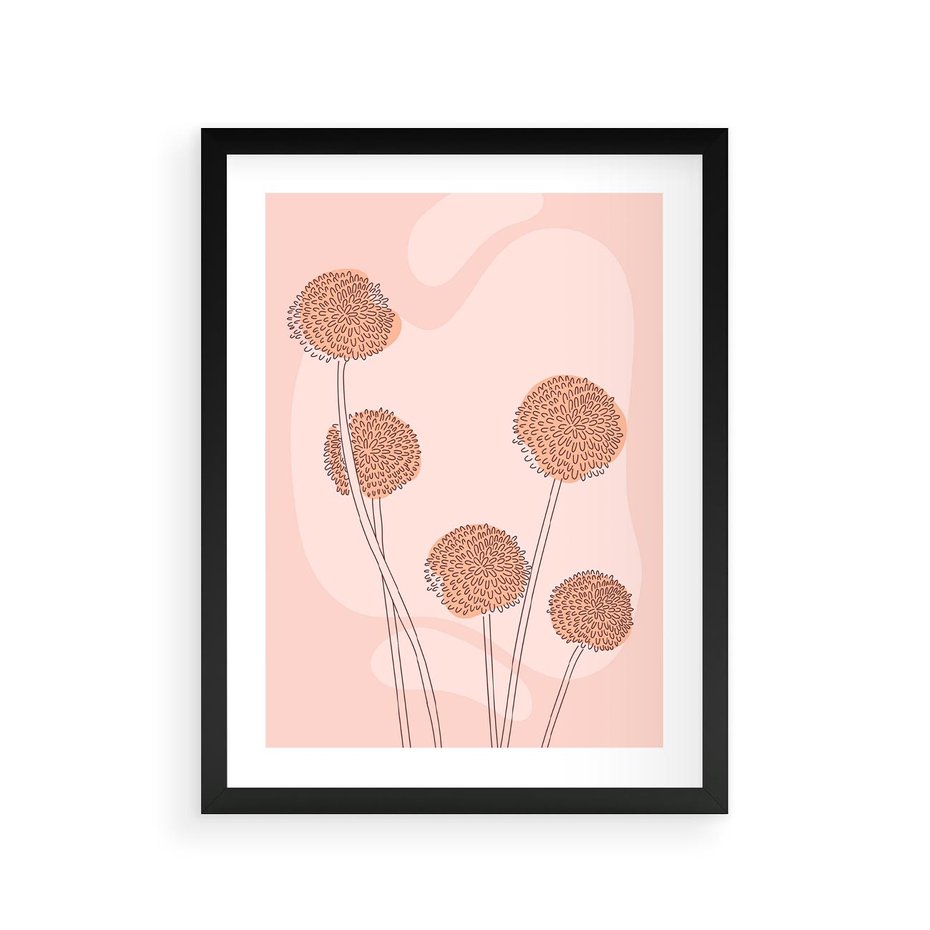 Plakat w ramie 30x40 - Rozkwitające Emocje - minimalistyczny plakat, pudrowe kwiaty - rama czarna