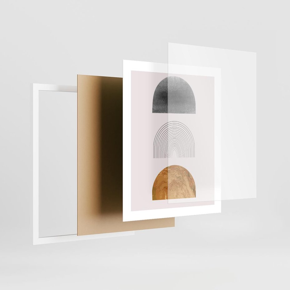 Plakat w ramie 40x50 - Piękno wGeometrycznych Kształtach i Złocie - nowoczesna geometryczna grafika, złote elementy - rama biała