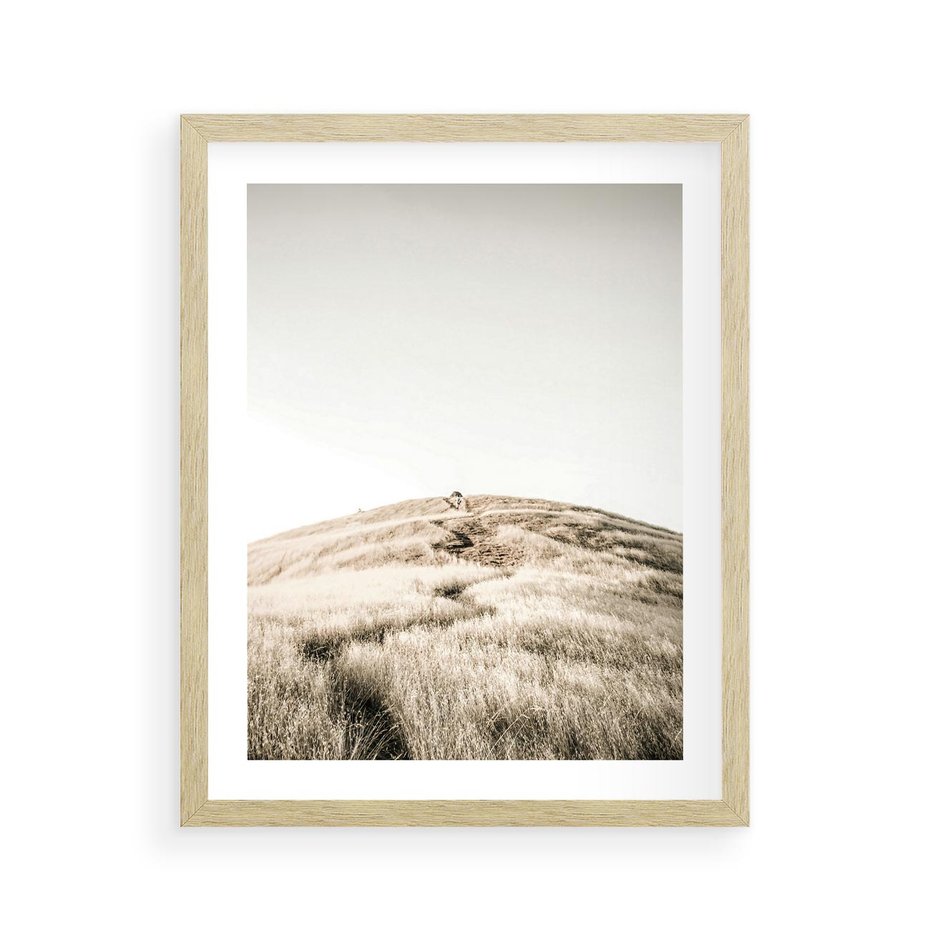 Plakat w ramie 40x50 - Wzgórze w Odcieniach Sepii - wzgórze, trawy - rama drewno