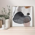 Obraz w ramie 80x80 - Impresje Harmonii - abstrakcyjne plamy akwarelowe, czarny szkic - rama drewno