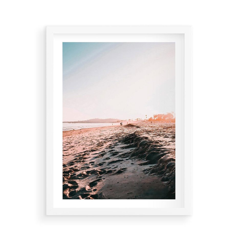 Plakat w ramie 50x70 - Błogie Chwile na Plaży - plaża, zachód słońca wakacje - rama biała