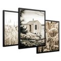 Zestaw obrazy w ramie 30x40 galeria - Lato, pola, pszenicy, chatka, boho - rama czarna