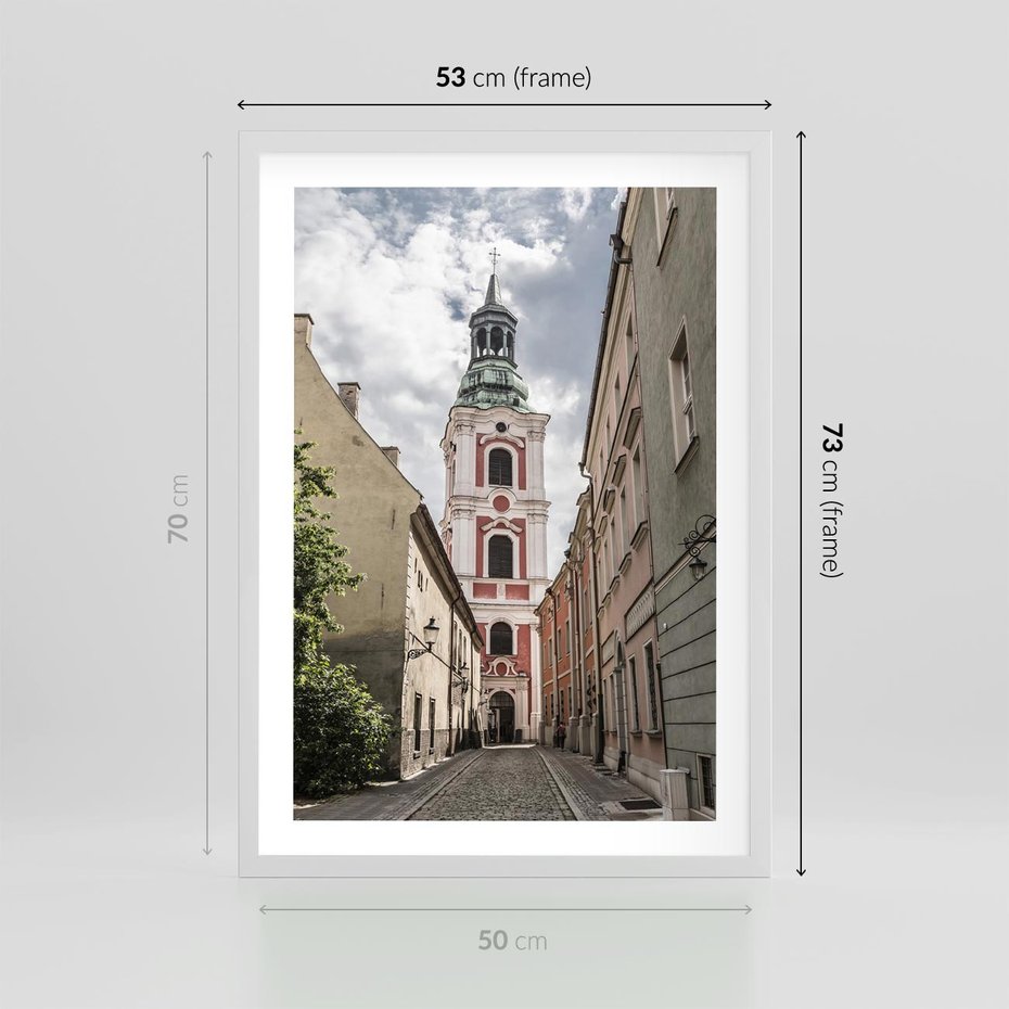 Plakat w ramie 50x70 - Magia perspektywy uliczki - uliczka, perspektywa - rama biała