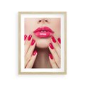 Plakat w ramie 30x40 - Wyrażenie Piękna - paznokcie, usta - rama drewno