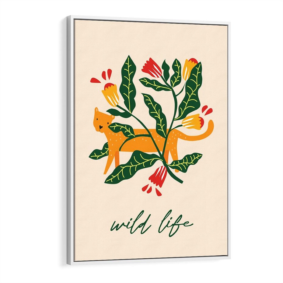 Obraz w ramie 50x70 - Tygrys w Kwiatach - tygrys, plakat - rama biała