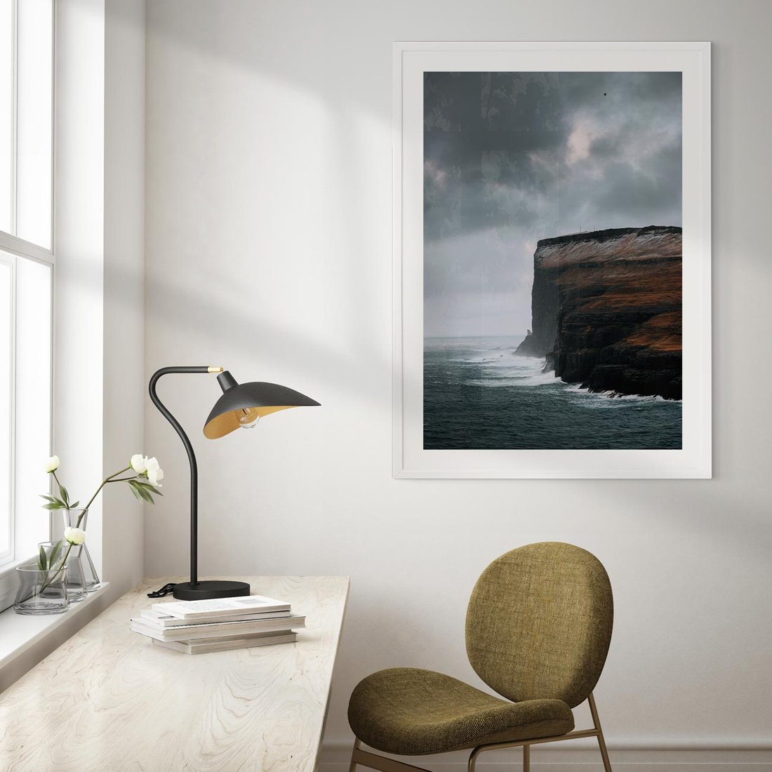 Plakat w ramie 40x50 - Przyroda w Majestacie - fiordy, klify - rama biała