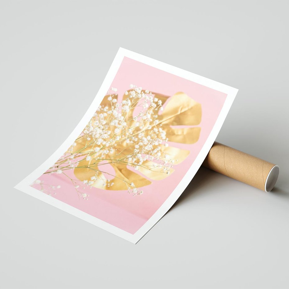 Plakat bez ramy 40x50 - : Elegancja w Złocie - złote, liście