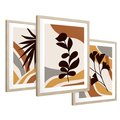 Zestaw obrazy w ramie 50x70 galeria - Liście, kwiaty, boho - rama drewno