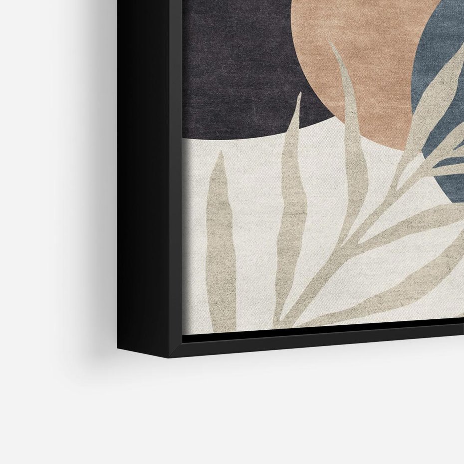 Obraz w ramie 50x50 - Symfonia skradzionych chwil - cienie liści palmy, beżowe tłó - rama czarna
