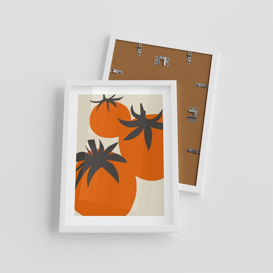 Plakat w ramie 30x40 - Jadalne Kształty - nowoczesny plakat do kuchni, pomidory - rama biała