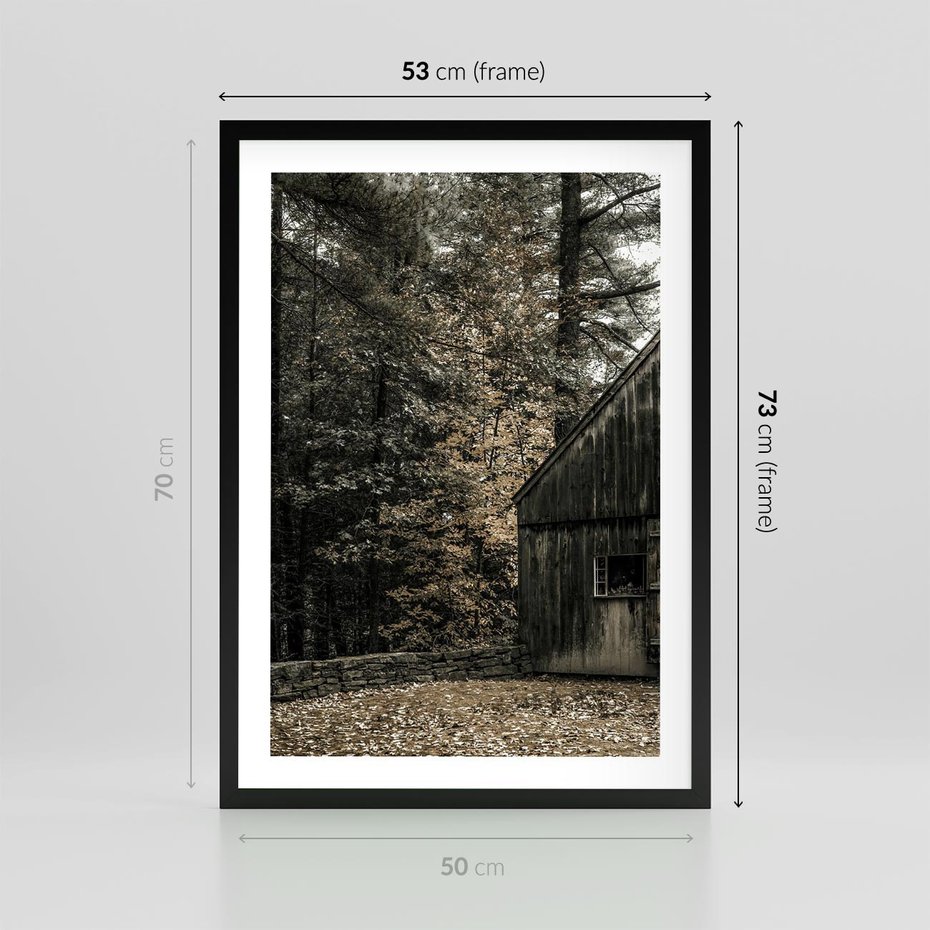 Plakat w ramie 50x70 - Dom w Lesie - chatka w lesie, górski domek - rama czarna