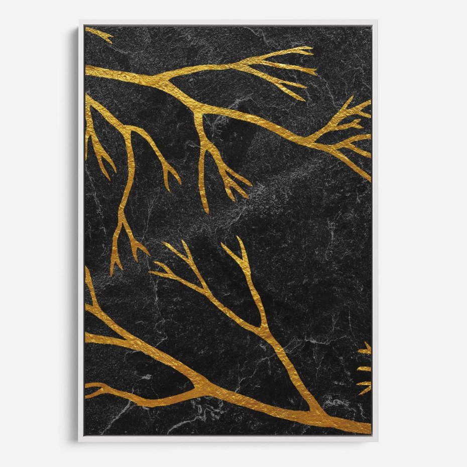 Obraz w ramie 50x70 - Marmurowe Drzewa Snu - złote gałęzie, drzewa - rama biała