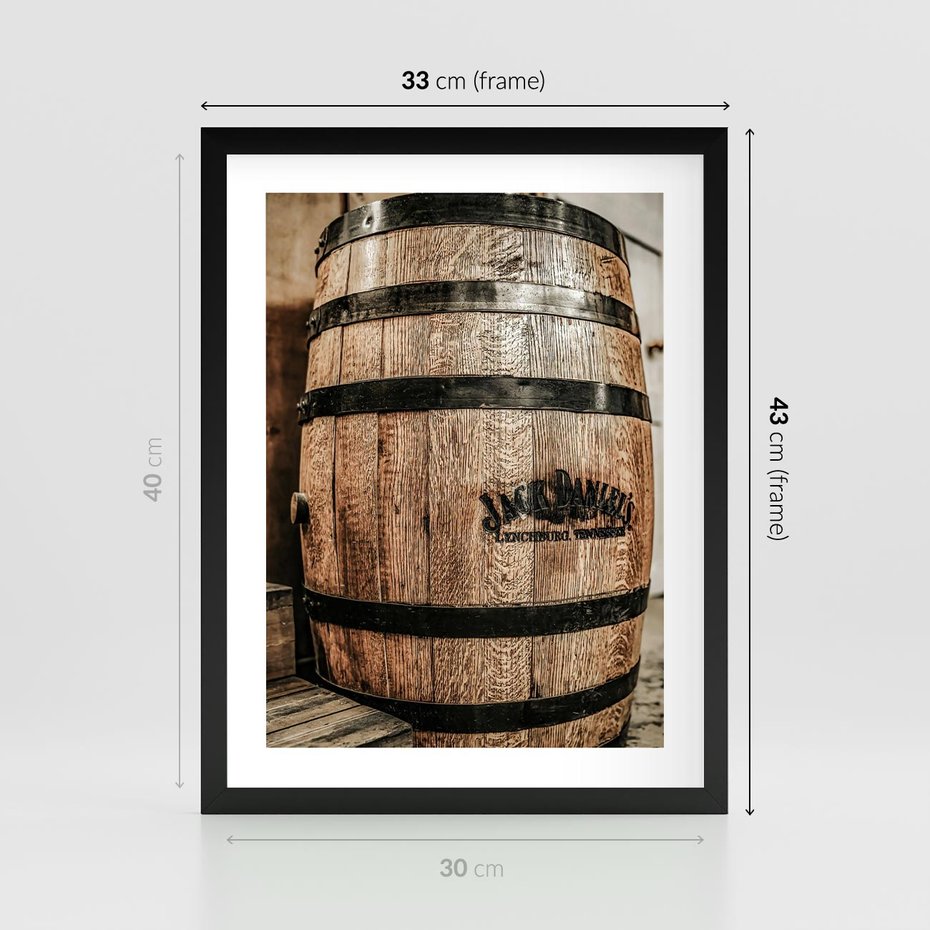 Plakat w ramie 30x40 - Rustykalna Whisky - beczka whiskey, jack daniel's - rama czarna