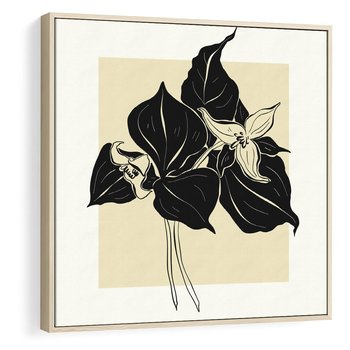 Obraz w ramie 50x50 - Ekspresja w szkicowanych kształtach - kwiaty, typografia - rama drewno