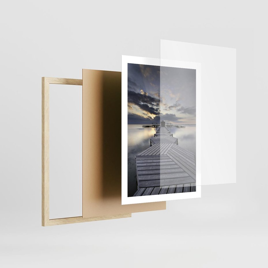 Plakat w ramie 50x70 - Spokój nad Jeziorem - pomost, jezioro - rama drewno