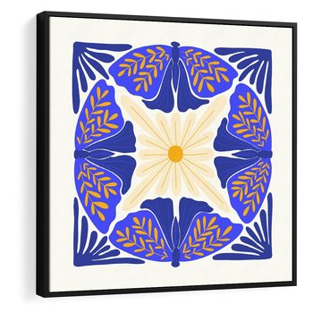 Obraz w ramie 50x50 - Księga Abstrakcji - abstrakcyjna boho kompozycja, granatowe ćmy - rama czarna