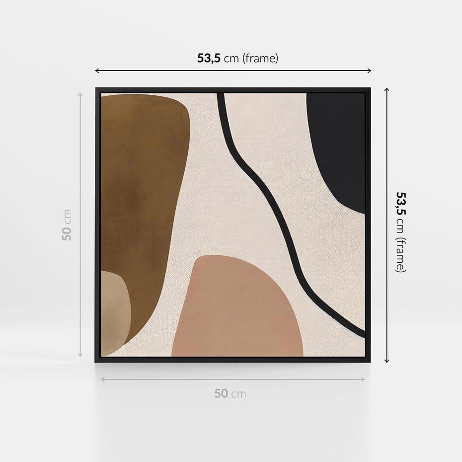 Obraz w ramie 50x50 - Harmonia chaosu i porządku - abstrakcyjne kształty, kolory beżu i brązu - rama czarna