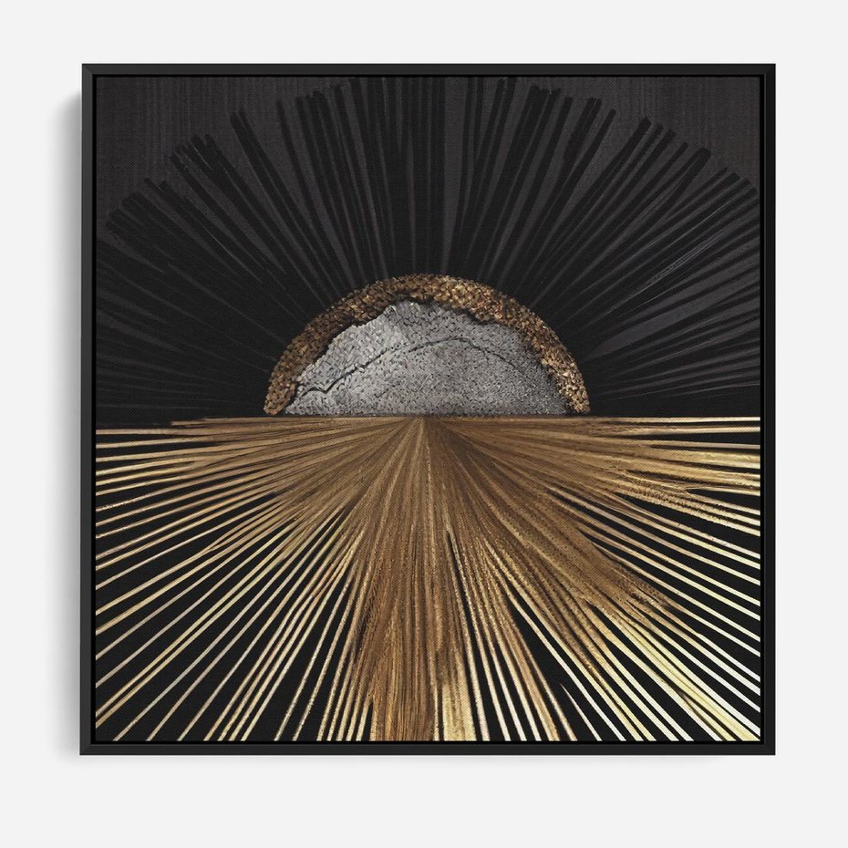 Obraz w ramie 50x50 - Metaliczne Boho Abstrakcje - boho, słońce - rama czarna