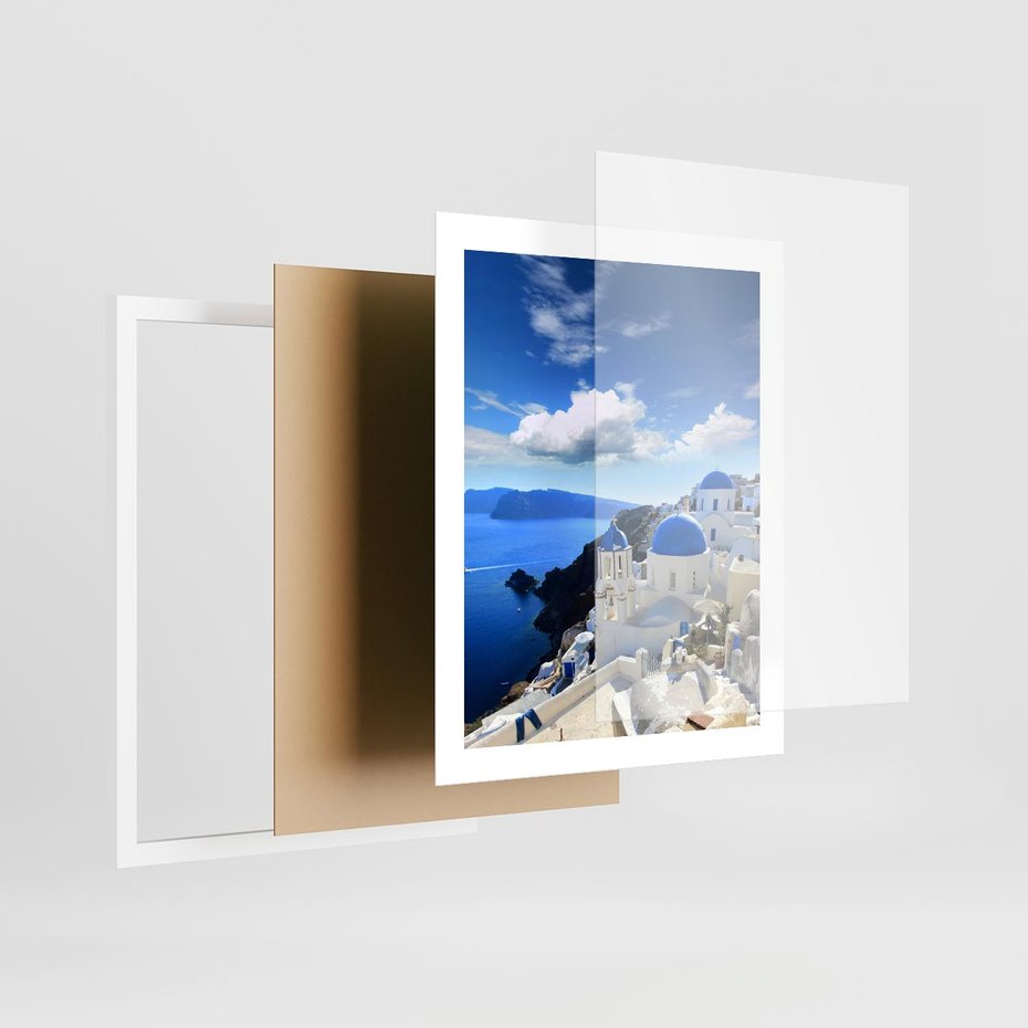 Plakat w ramie 40x50 - Magiczne Widoki - Santorini, perspektywa - rama biała