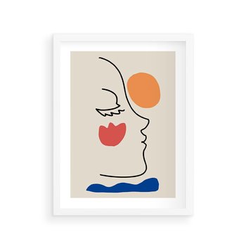 Plakat w ramie 30x40 - Taniec Przenikających Plam - abstrakcyjny obraz, przypomina twarz - rama biała