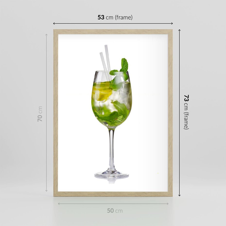 Plakat w ramie 50x70 - Limonkowy drink w letnim stylu - drink, limonka - rama drewno