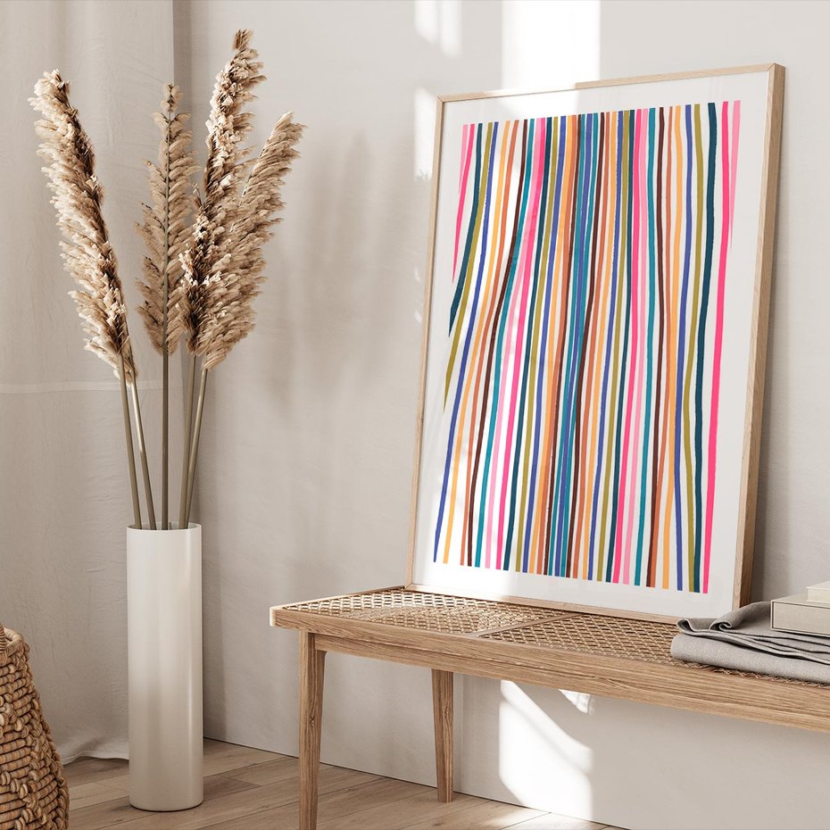 Plakat w ramie 30x40 - Energetyczne Nurtujące - kolorowe wzory, tęczowe żywe kolory - rama drewno