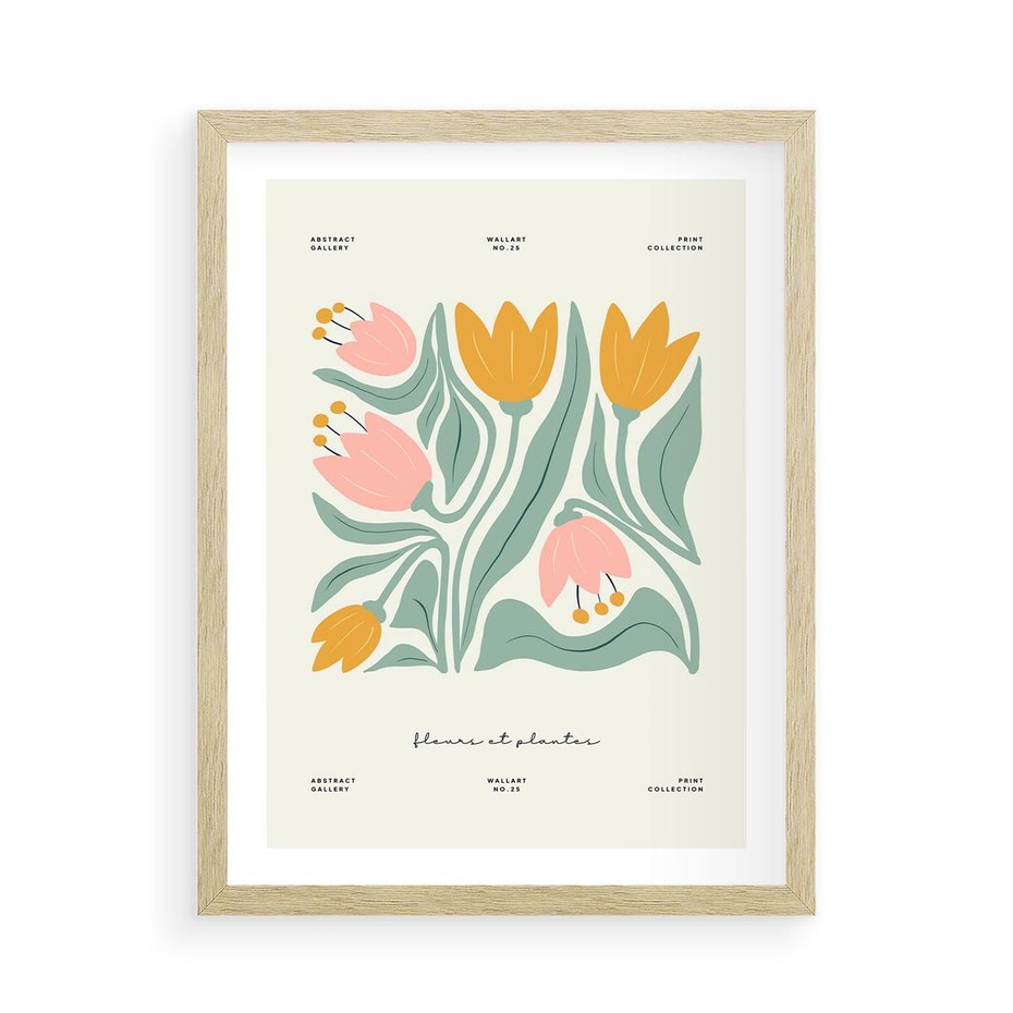 Plakat w ramie 50x70 - Tajemnicza Aura - kwiaty, nowoczesna abstrakcja - rama drewno