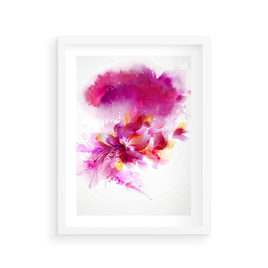 Plakat w ramie 30x40 - Kwiaty abstrakcji - abstrakcja, kwiaty - rama biała
