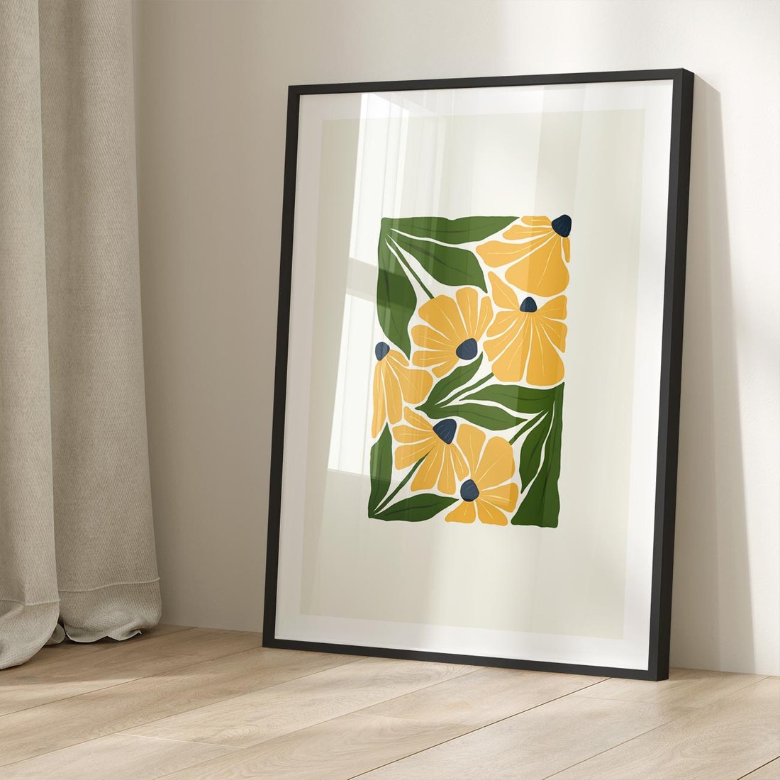 Plakat w ramie 40x50 - Świetliste Kwiaty Natury - kwiaty, nowoczesna grafika - rama czarna