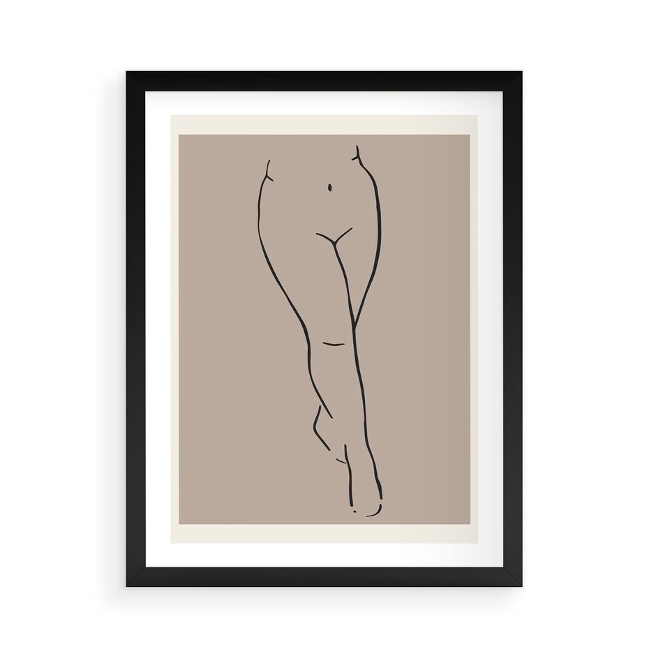 Plakat w ramie 50x70 - Intrygujące Szkice - mnimalistyczny akt kobiecy, beżowa tonacja - rama czarna