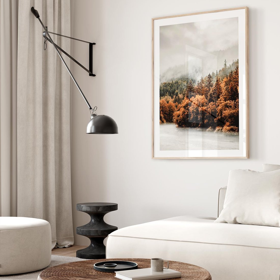 Plakat w ramie 50x70 - Jesienna Mgła - las, góry - rama drewno