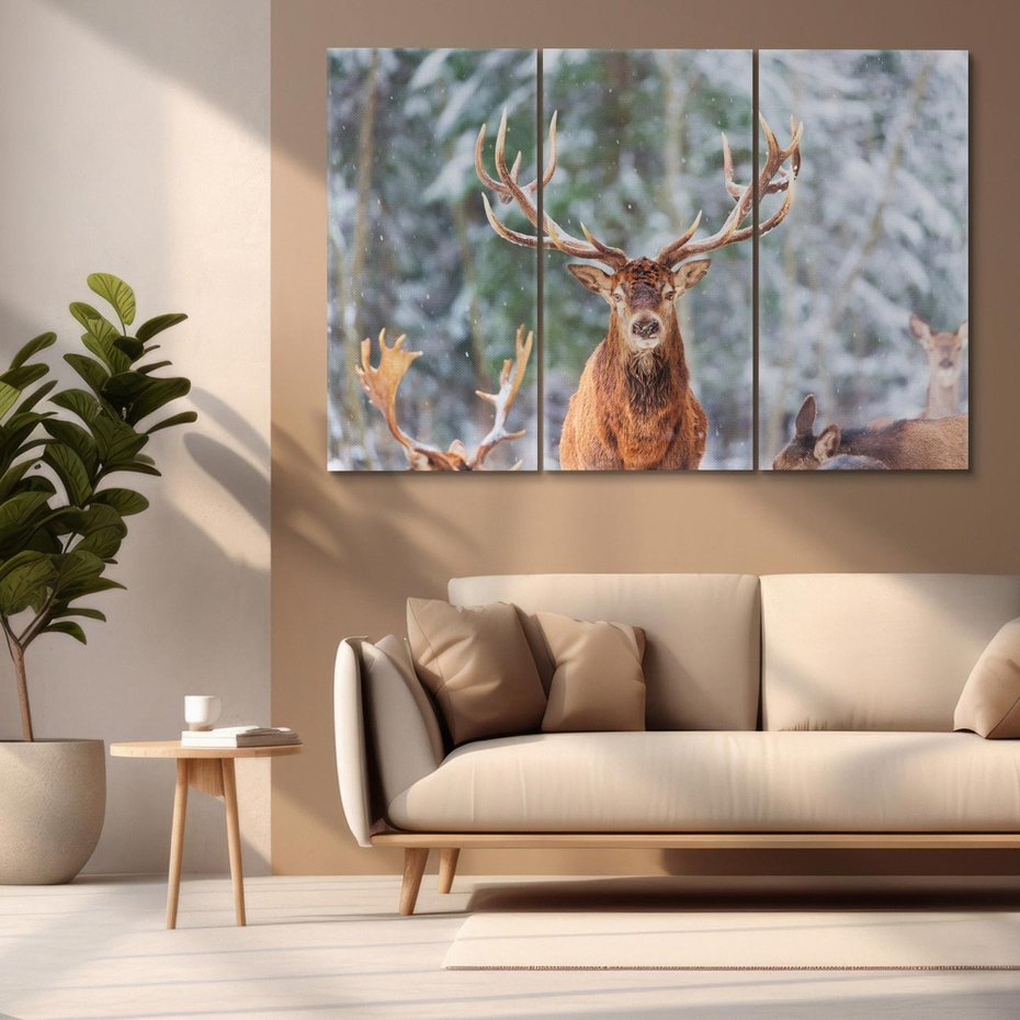 Obraz na płótnie 120x80 - Monarcha Zimowej Dziczy - jeleń, zima