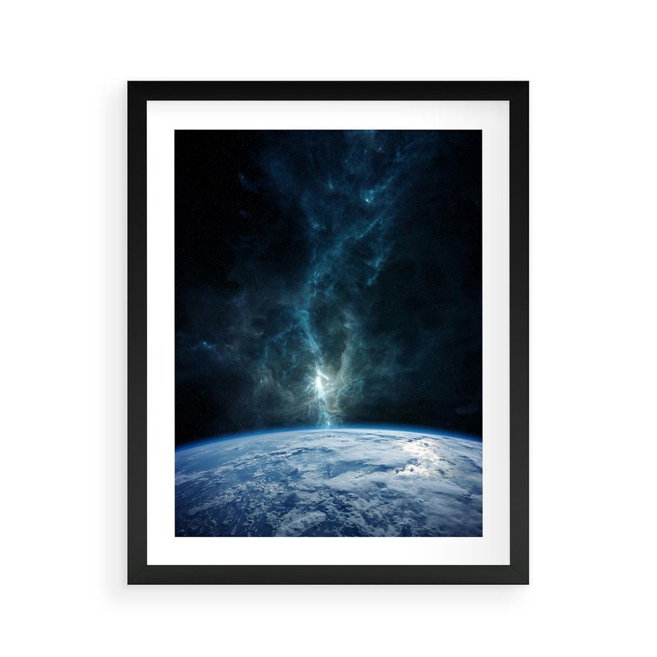Plakat w ramie 40x50 - Wędrówka przez galaktyki - ziemia, kosmos - rama czarna