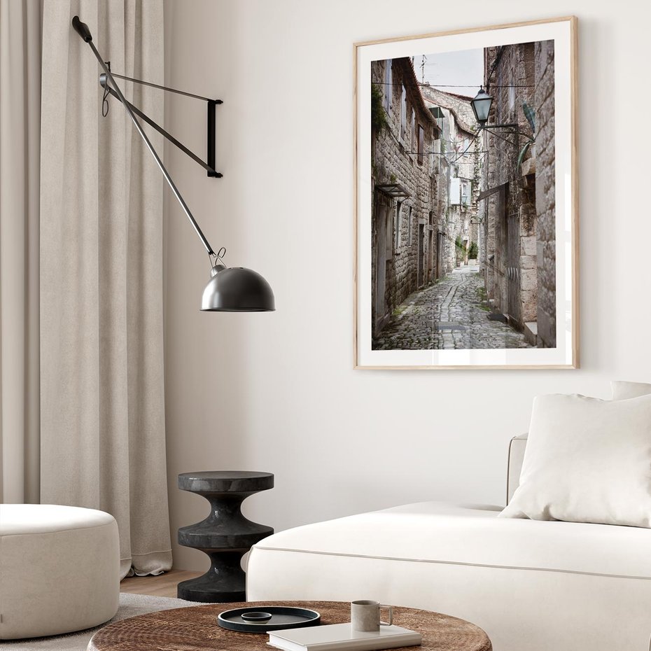 Plakat w ramie 50x70 - Malownicza uliczka we Włoszech - uliczka, Włoch - rama drewno