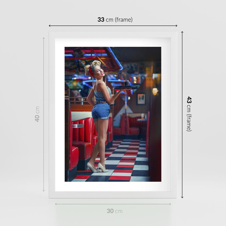 Plakat w ramie 30x40 - Czas Na Wyjątkowy Posiłek - restauracja, retro - rama biała