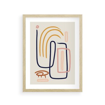 Plakat w ramie 30x40 - Abstrakcyjne Mrugnięcie - abstrakcja w stylu picasso, beżowe tło - rama drewno