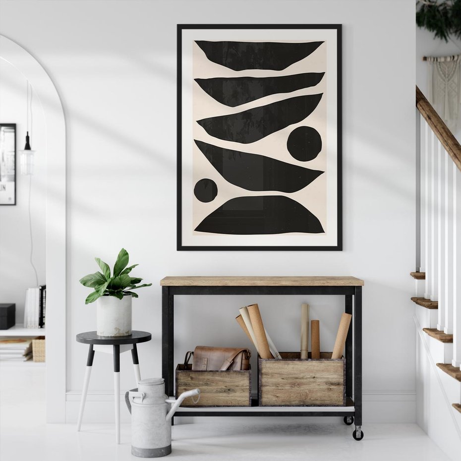 Plakat bez ramy 21x30 - Modernistyczna Abstrakcja w Czerni i Bieli - abstrakcja, czarno biała grafika