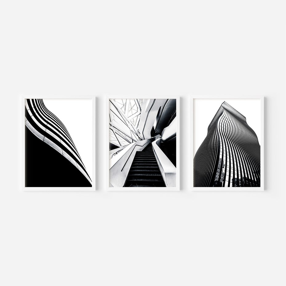 Zestaw obrazy w ramie 50x70 galeria - Architektura, czarno, biały, miasto - rama biała