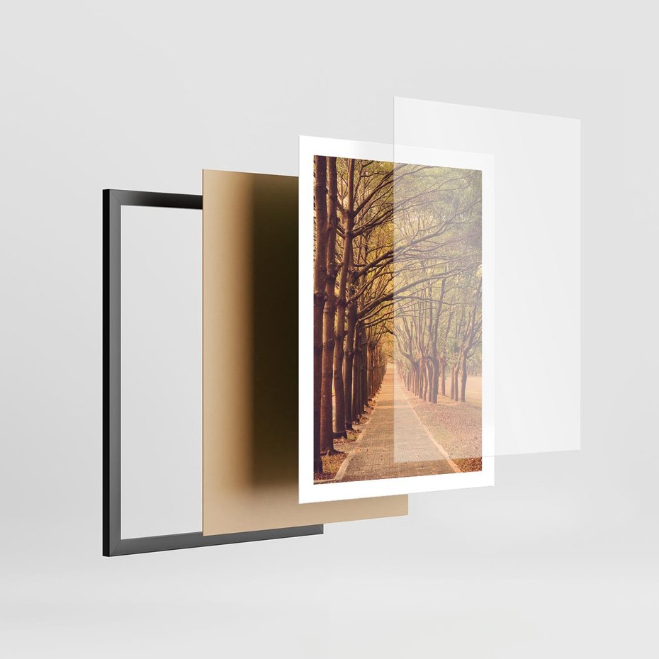 Plakat w ramie 50x70 - Wędrówka między drzewami - droga, drzewa - rama czarna