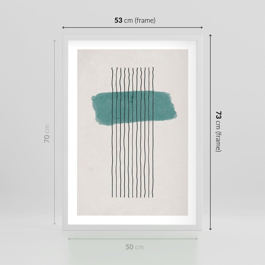 Plakat w ramie 50x70 - Bezczasowe Wspomnienia - abstrakcyjna akwarelowa plama, nieregularne kreski - rama biała