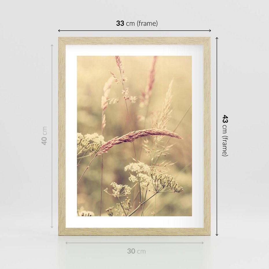 Plakat w ramie 30x40 - Boho Wizja - suszone, trawy - rama drewno