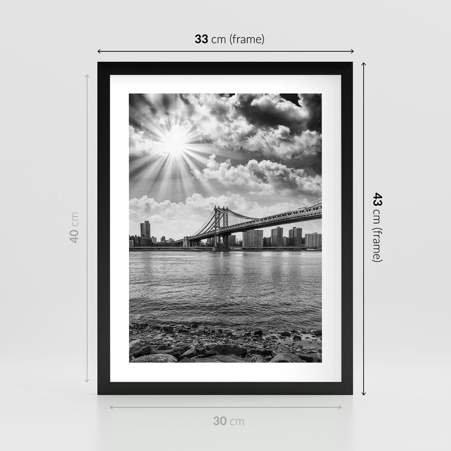Plakat w ramie 30x40 - Most w Mieście - most, miasto - rama czarna