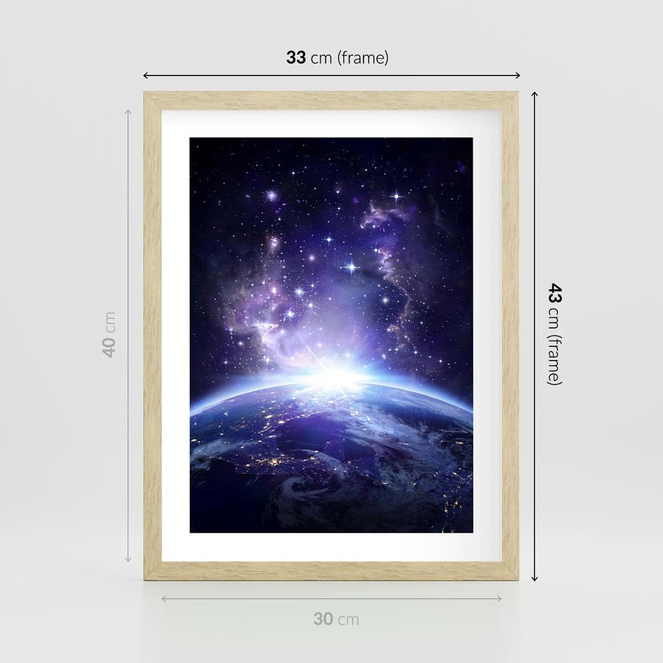 Plakat w ramie 30x40 - Podróż w kosmiczną przestrzeń - kosmos, ziemia - rama drewno