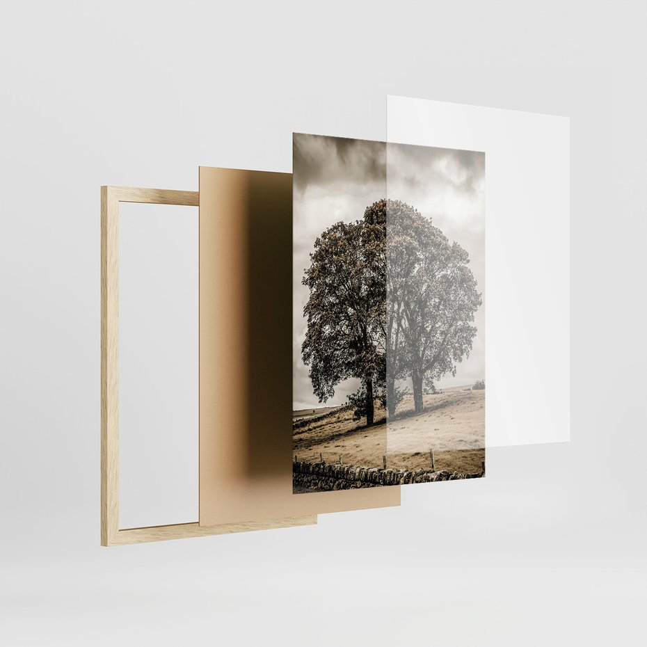 Zestaw obrazy w ramie 50x70 galeria - Górski, krajobraz, sepia - rama drewno