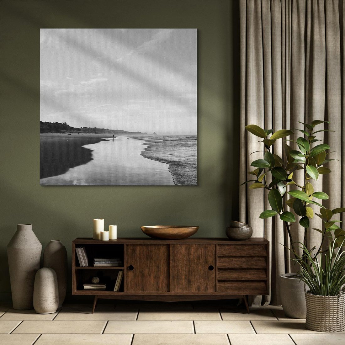 Obraz na płótnie 50x50 - Nadmorska Melodia - czarno białe zdjęcie, plaża