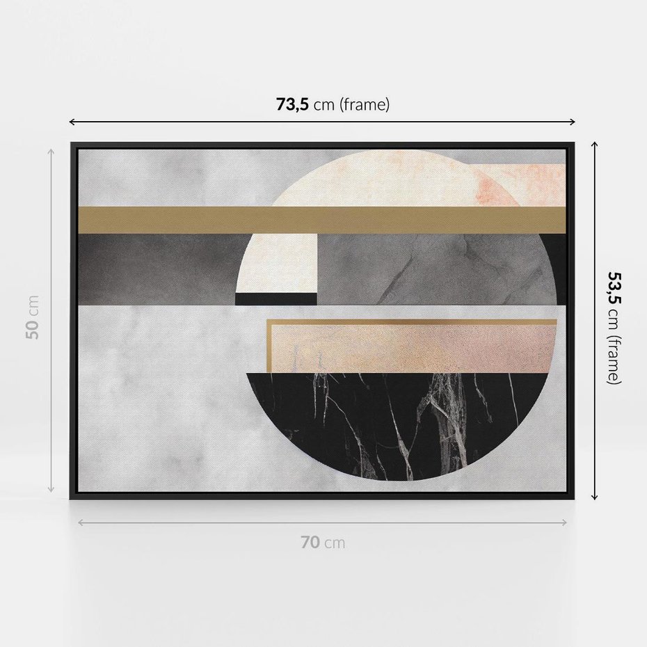 Obraz w ramie 70x50 - Biało-Czarne Formy - nowoczesna geometria, koło - rama czarna